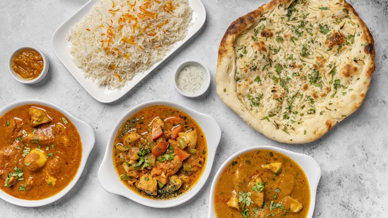 Currys, riz et naan
